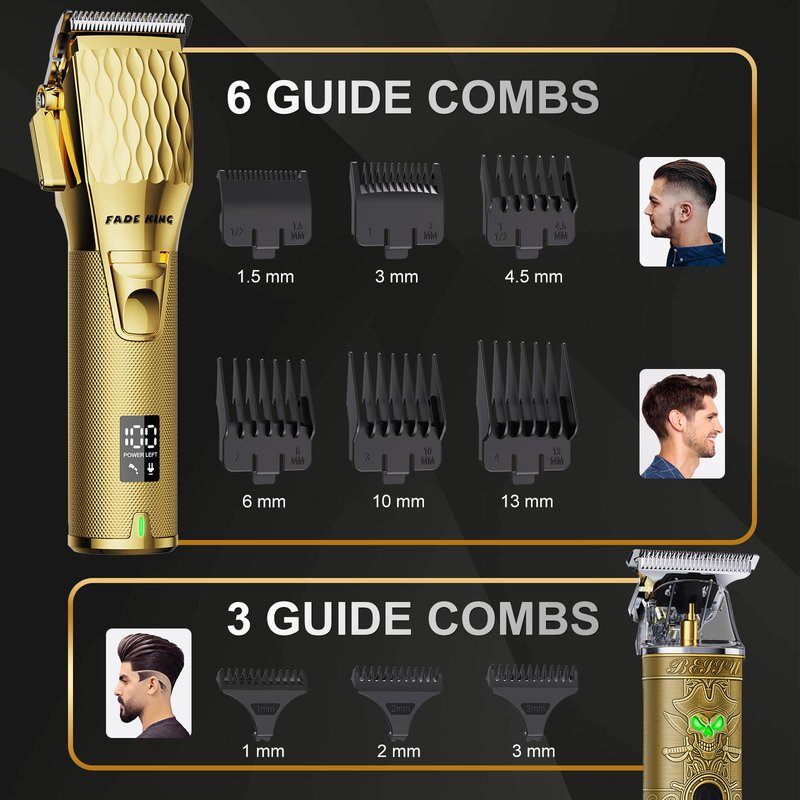 FADEKING® Professional Hair Clippers for Men, Cordless Barber Clippers & Beard Trimmer Set – Precision Hair Trimmer for Home/Barber Use, Men Grooming Kit – Fathers Day Gift for Dad Men Husband