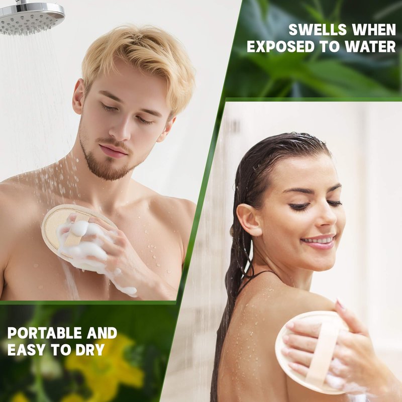 Natural Loofah Sponge Exfoliating Body Scrubber (2Pcs), Loofah Exfoliating Facial Scrubber(2Pcs), Made of Natural Luffa and Terry Cloth, Suitable for Bath Shower Loofah Sponge on Body and Face