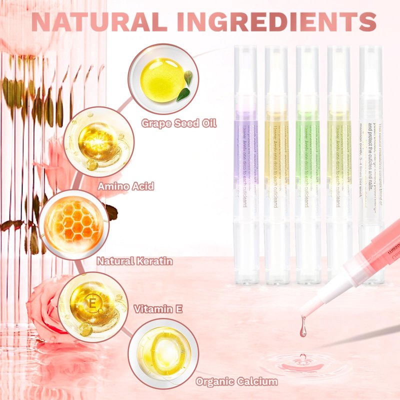 Meschett Nail Nutrition Pen,6PCS Nail Cuticle Oil Pen Set Nail Nutrition Oil Nail Care for Repairing Cracked & the Dry Cuticle (Mix Flavors)