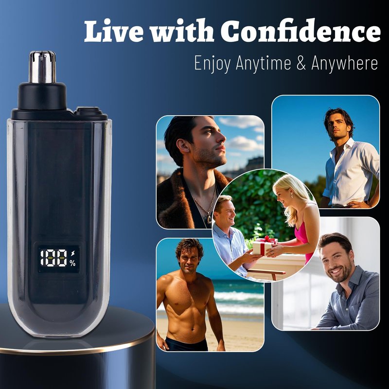Mendaping Nose and Ear Hair Trimmer for Men, 2025 Nose Hair Trimmer Clipper with LED Display for Women, Professional IPX7 Waterproof Dual Edge Blades Nasal Trimmer Clippers for Travel