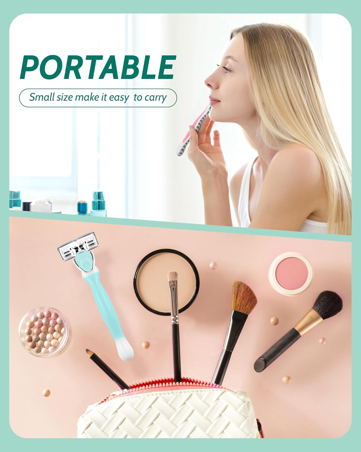 Travel Razors for Women - 12 Blade Refills Included | Green Color