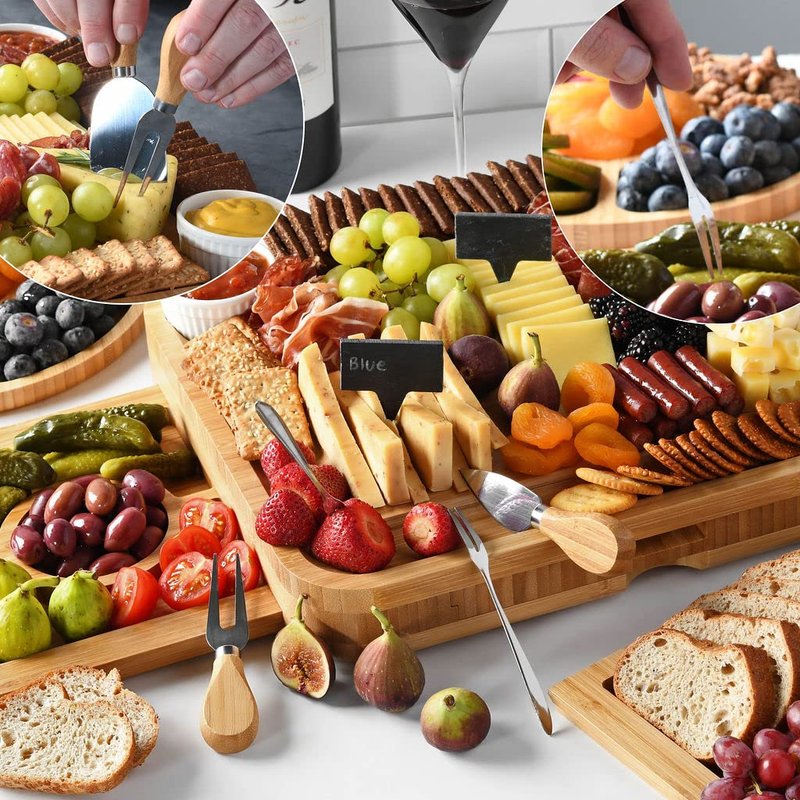 Bamboo Charcuterie Boards Gift Set - Simple Meat and Cheese Board Set with Charcuterie Board Accessories, Valentines Day Gifts, Unique House Warming Gifts New Home - Home it