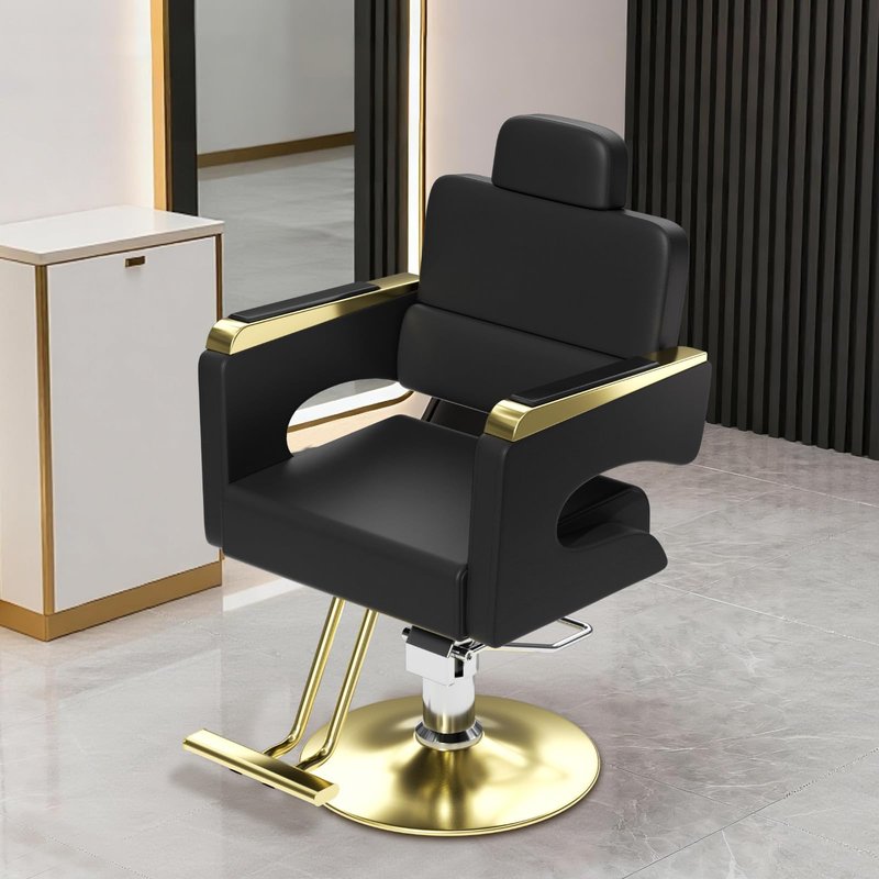 Salon Chair for Hair Stylist, Barber Chair with Heavy Duty Hydraulic Pump, Stylist Chair for Barbershop, Silla de Barberia 360 Degrees Rolling Swivel Spa Beauty Equipment for Hair Stylist, Black/Gold