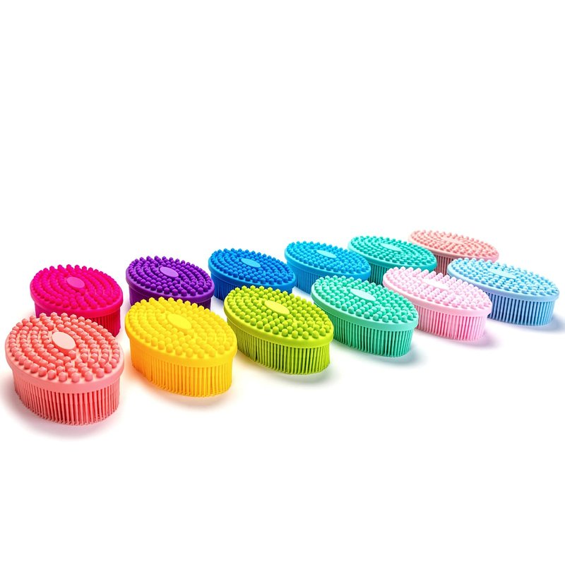 Premium Sensory Brush for Kids or Autism,Soft Silicone Body Scrubber,2 in 1 Sensory Room Occupational Therapy Sensory Brushes,Silicone Loofah,Pet Shower Brush Bath Brush Shampoo Brush(Oval-Navy Blue)