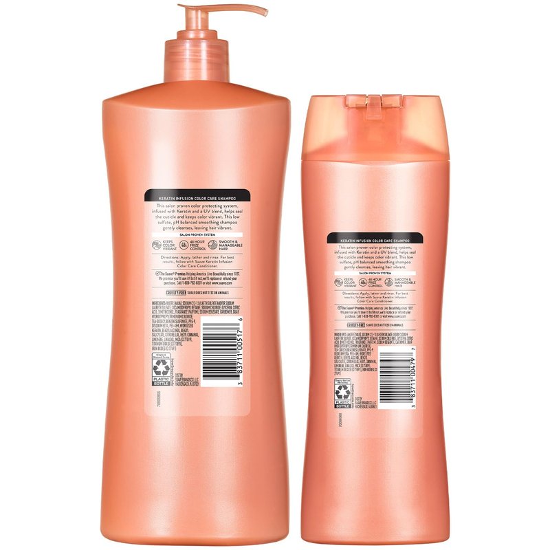 Suave Shampoo, Keratin Infusion Color Care 2-Size Bundle – pH-Balanced, Anti-Frizz Products, Hair Strengthening Moisture