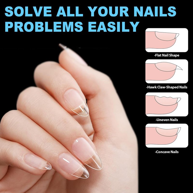 BlueZOO Gel Almond & Squoval Nail Tips 600Pcs - Medium 2 Shapes Acrylic Fake Nails Pre-etching Tapered Square and Almond Press On False Nail for Extension Manicure Home DIY Salon Supplies, 15 Sizes