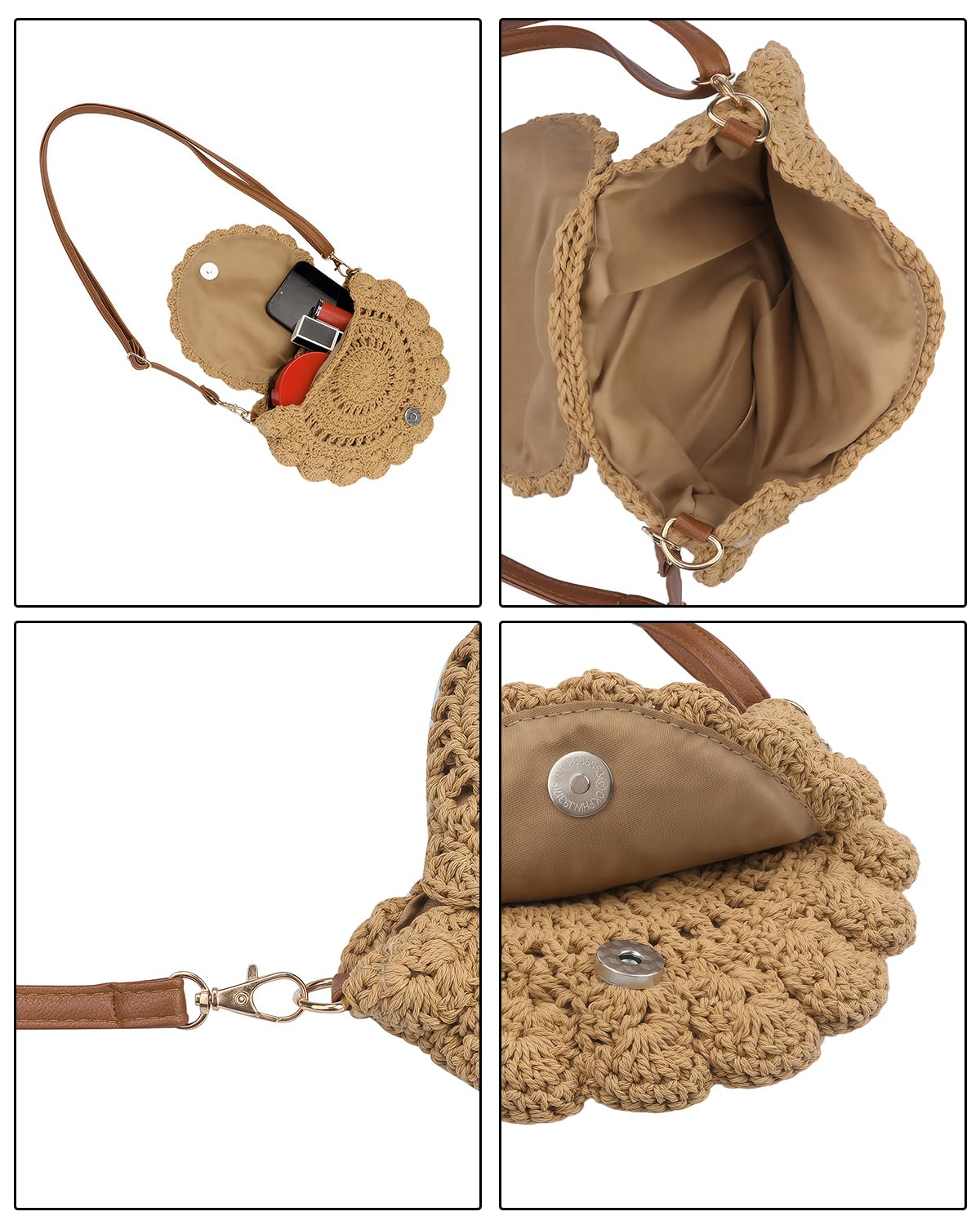 Suillty Women Hollow Out Straw Woven Shoulder Bag Small Round Crossbody Purse Handbag Summer Beach Messenger Bag