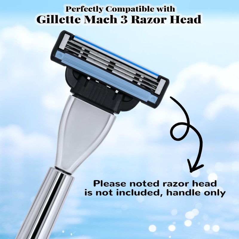 Razor Handle Only Compatible with Gillette Mach 3- Ergonomic Metal Handle, Reusable for Superior Shaving(Handle Only,No Blades)