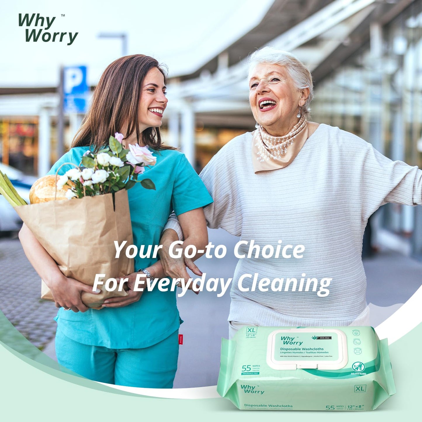 WhyWorry Wet Wipes for Adults, 8"x12" Extra Large Body Cleansing Wipes for Elderly & Incontinence, Extra Thick Adult Washcloths Disposable with Aloe & Vitamin E, Unscented, 220 Count (4 Packs of 55)