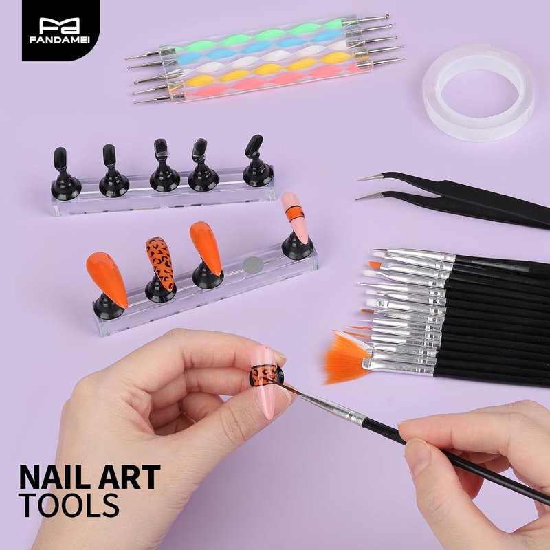 FANDAMEI Nail Art Tools Set - 15 PCS Brushes & 5 PCS Dotting Tools | Perfect for Creative Nail Designs