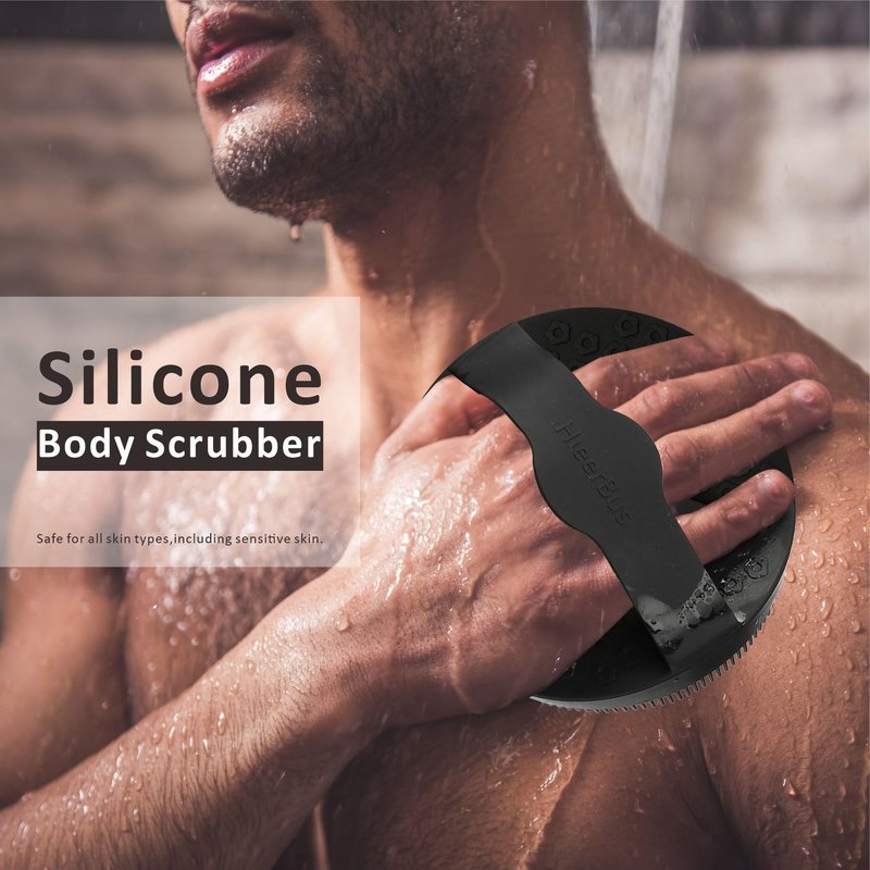 Silicone Body Scrubber, Super Exfoliating Body Scrubber in Shower Silicone Loofah with Easily Lather Bristles, Long Lasting, and More Hygienic Than Traditional Shower Loofah,1 Pack, Black