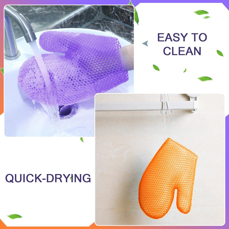 Karenhi 2 Pcs Honeycomb Exfoliating Glove Bath Mitt Body Spa Scrubber, Honeycomb Exfoliator Glove for Body Shower, Scrubber Sponge Shower Loofah, Quick Drying(Purple,Orange)