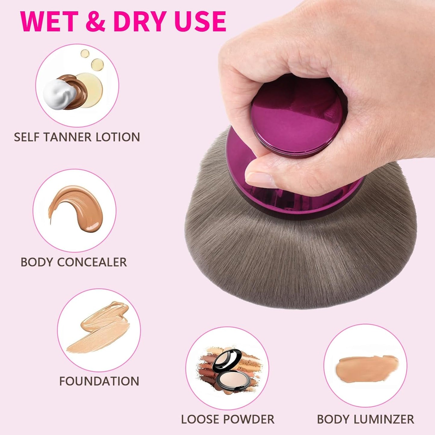 Super Large Body Kabuki Brush - Soft Synthetic Hair for Even Self Tanner Application | 3.6-Inch Round Head
