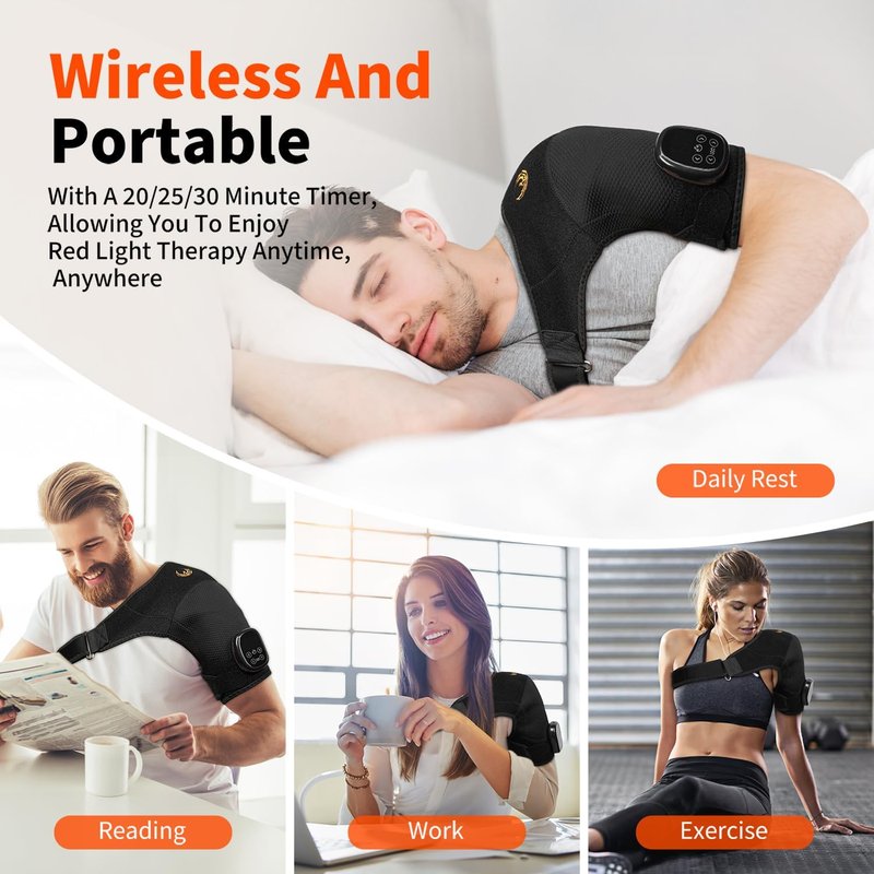 Seenew Red Light Therapy Shoulder Pad - Portable Heated Massage Wrap with 216 Beads, 660nm & 850nm