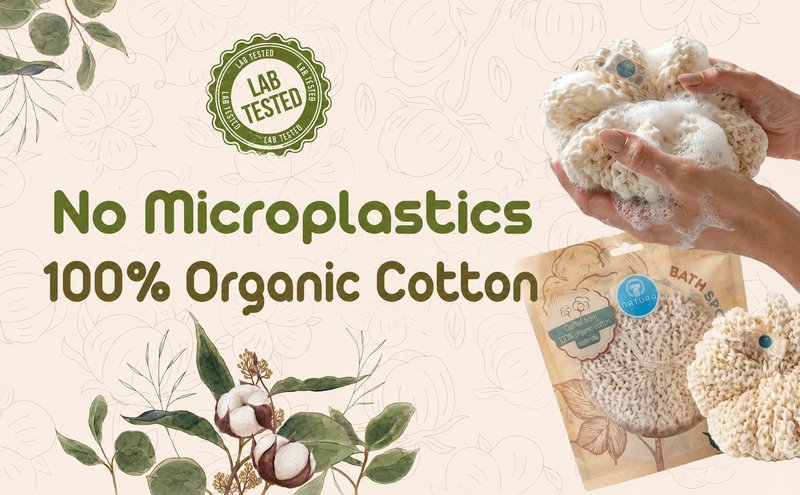 Organic Bath Sponge/Natura Bath Organic Cotton Bath Sponge – Ultra Soft Natural Body Sponge for Shower, Gentle Exfoliating Bath Sponge for Sensitive Skin, Reusable Eco-Friendly Shower Sponge