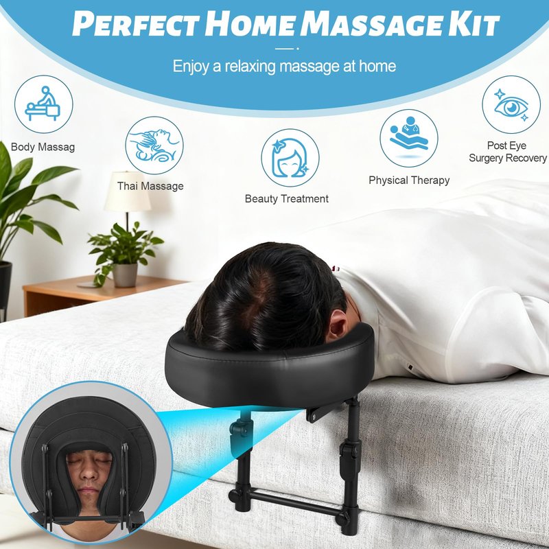HoMove Massage Headrest for Bed, Adjustable Massage Face Cradle at Home, Portable Bed Massage Head Holder, Massage Table Head Rest for Salon Spa, Face Down Pillow After Eye Surgery, Black