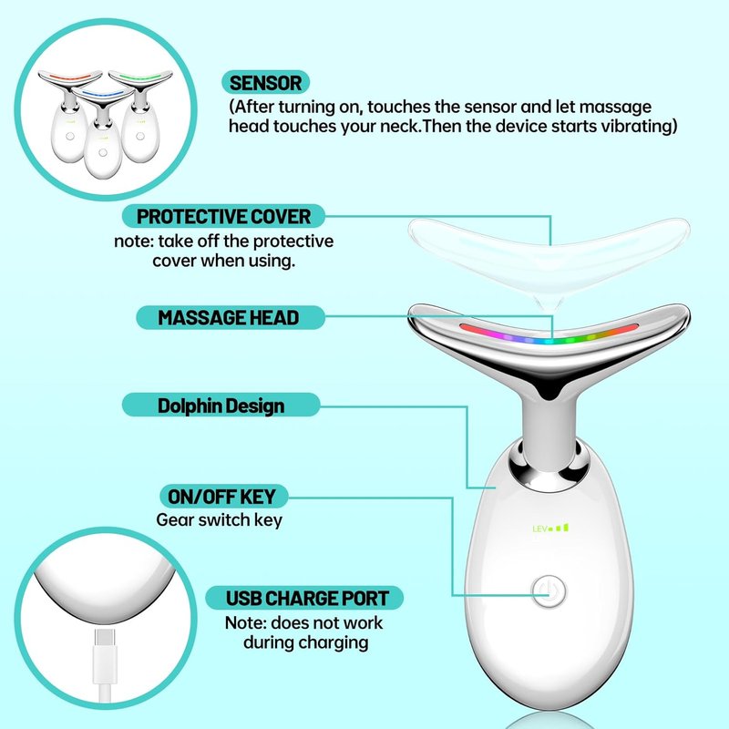 Red Light Therapy Device - LED Face Massager for Skin Rejuvenation | White, 7 Light Settings