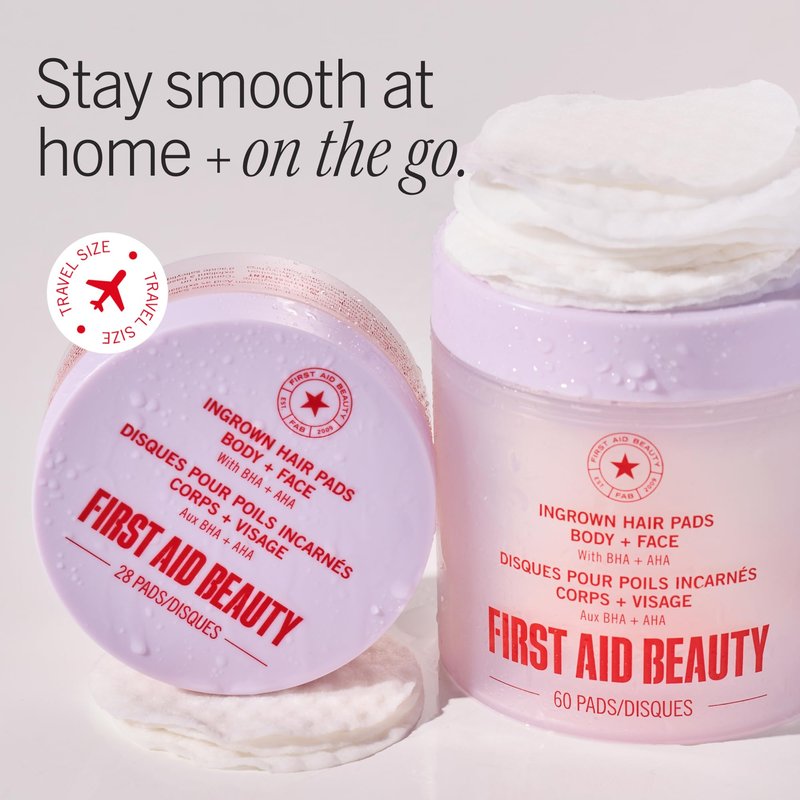First Aid Beauty Ingrown Hair Pads, Body & Face with BHA & AHA - Dermatologist-Tested Aftershave Treatment to Help Prevent Razor Bumps & Exfoliate Underarms & Bikini Area - Sensitive Skin - 60 Count