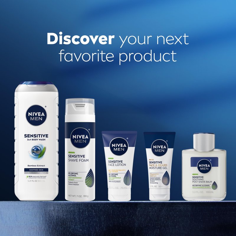 NIVEA MEN Sensitive Body Wash with Bamboo Extract, Moisturizing Body Wash for Sensitive Skin, Soap Free Shower Gel for Men with No Drying Alcohol, 30 Fl Oz Bottle