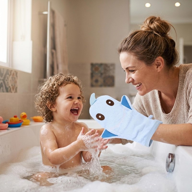 6Pcs Baby Bath Mitt Washcloths Gloves Soft Panda Toddler Washcloths for Kids Cute Animal Designs Yellow Duck Shark Sheep Cotton Towel Gentle Scrub for Baby Bath Shower