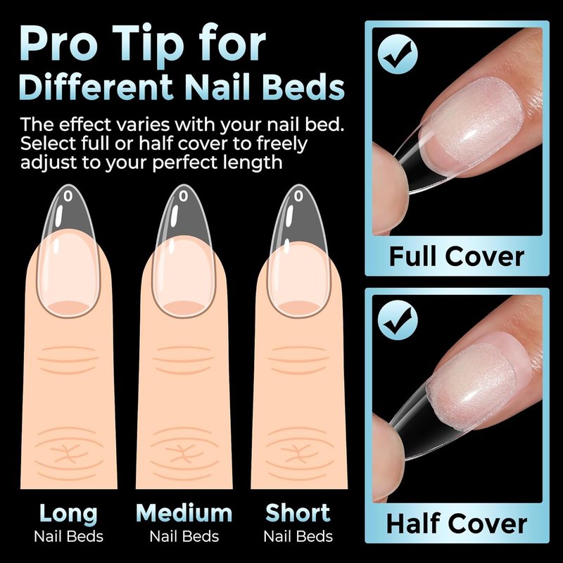 Almond Nail Tips - 360pcs Soft Gel Pre-Shaped Acrylic Nails | Half Matte Full Cover DIY Manicure, 12 Sizes