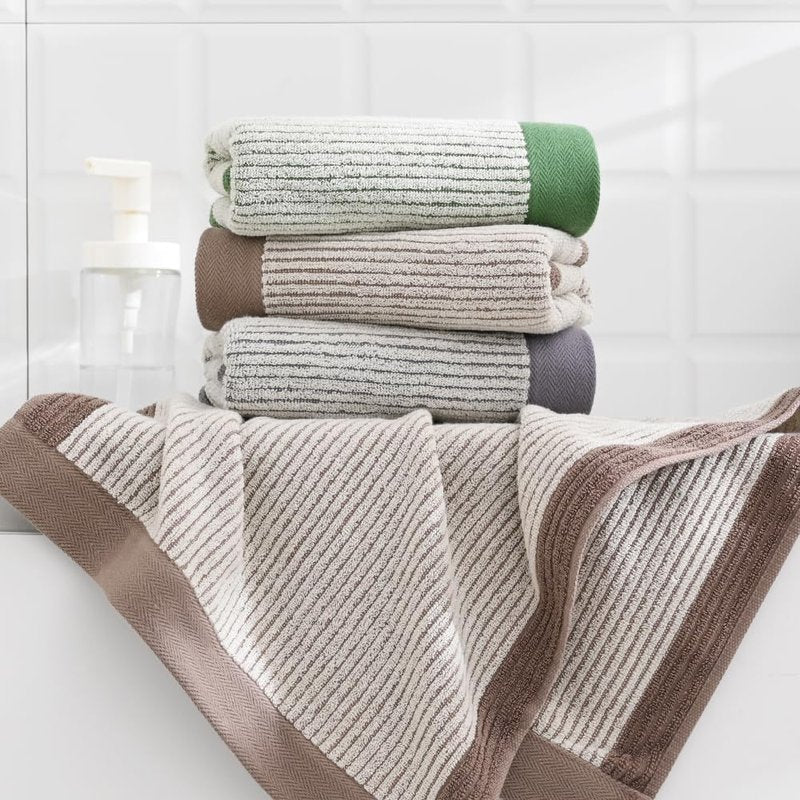 sense gnosis Beige Ribbed Striped Hand Towels Soft Absorbent Face Towels 100% Cotton Decorative Coffee Border Hand Towels for Bathroom Hotel Shower,Set of 2