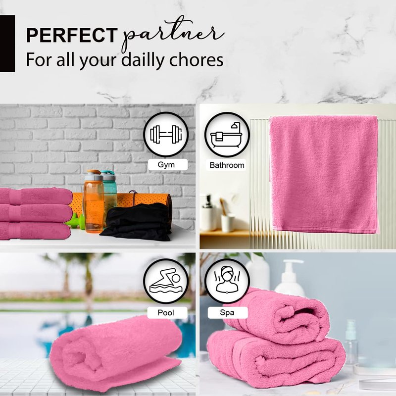 KAHAF COLLECTION 100% Cotton Bath Towels, 24x48 Pack of 6 Towels, Quick Dry, Highly Absorbent, Soft Feel Towel, Gym, Spa, Bathroom, Shower, Pool, Luxury Soft Towels (Pink, 24x48-6 Pack)