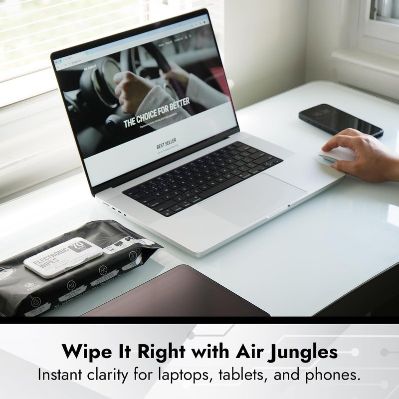 Air Jungles Electronic Wipes Screen Cleaner 70 Count, No Cloth Needed, XL 8"x10" Cleaning for LED Screen, TVs, Computer, Tablet, Phone, Laptops, Monitor, Smart Watch, Headphone and Gaming Equipment