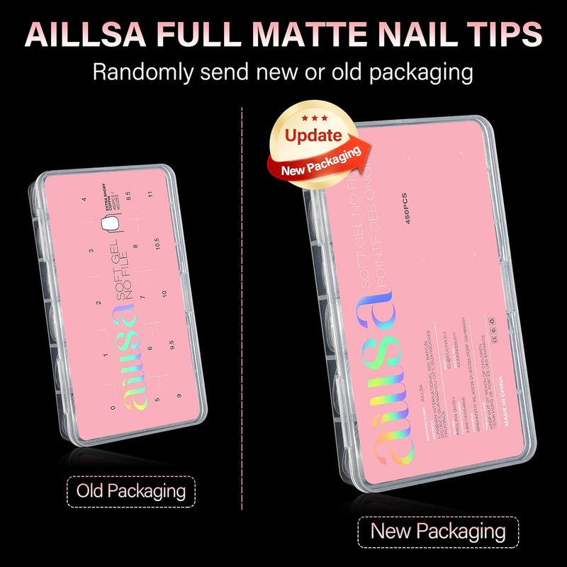 Coffin Nail Tips - 450PCS Full Cover Clear Acrylic Gel | Double-Sided Matte Press-On Nails in 15 Sizes