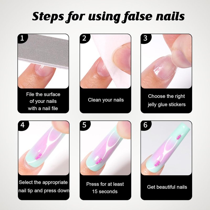 Pink Blue Gradient Press-On Nails - Glossy Long Coffin Acrylic | 24 Pcs Reusable Full Cover for Summer Beach Wear