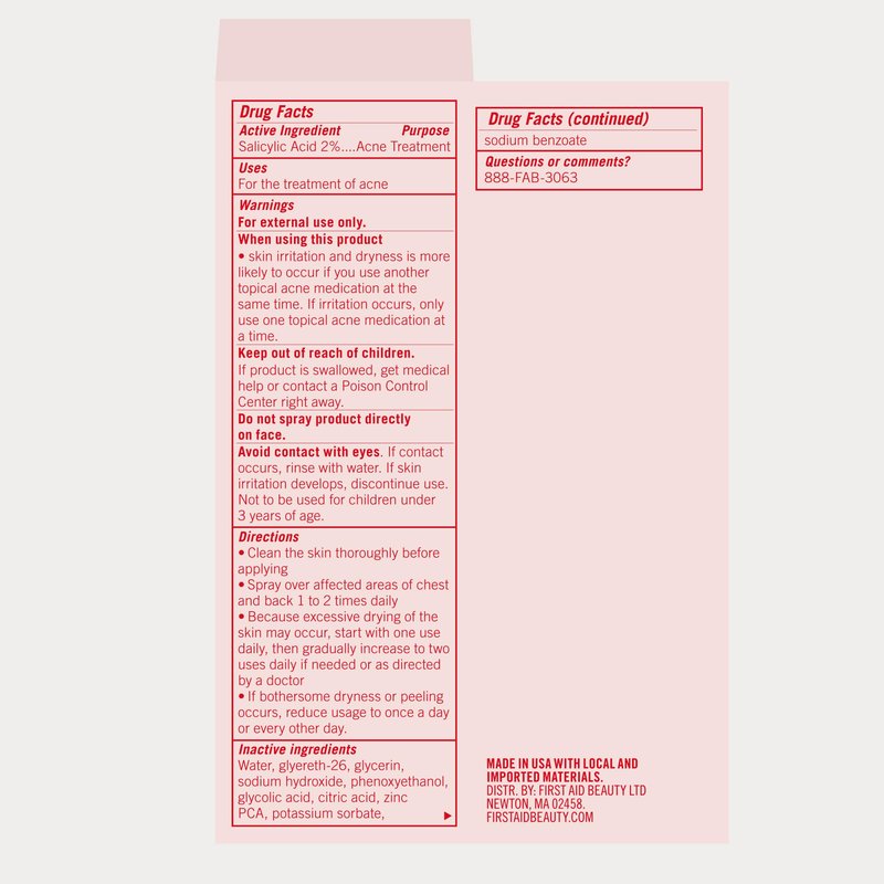 First Aid Beauty Body Acne Spray, 2% Salicylic Acid Maximum Strength Treatment with 360° Sprayer, 3 oz