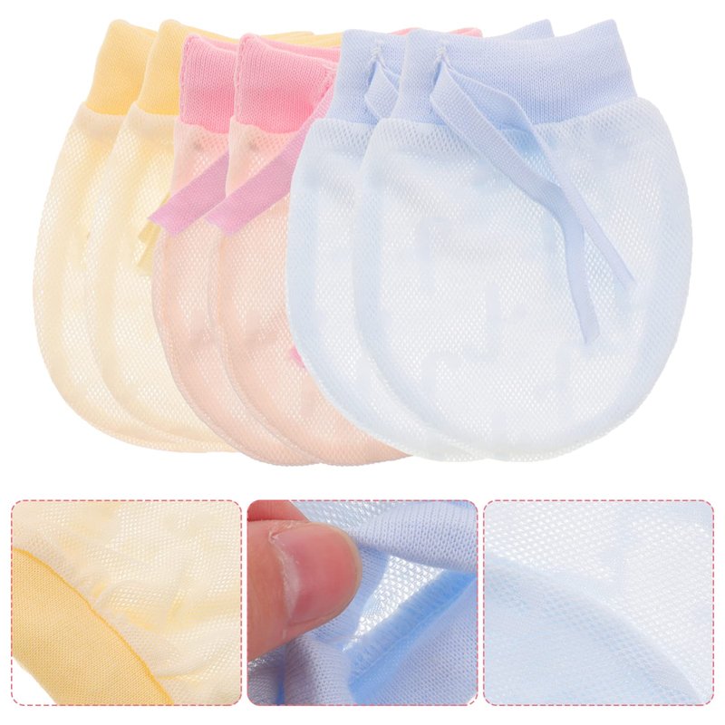 GLEAVI Baby Mittens Newborn 0-12 Months That Stay On, Adjustable Drawstring Scratch Free Gloves 3 Pairs, Breathable Mesh Cotton Thin Hand Guards for Boys Girls, Lightweight Cooling Anti Scratching Pro