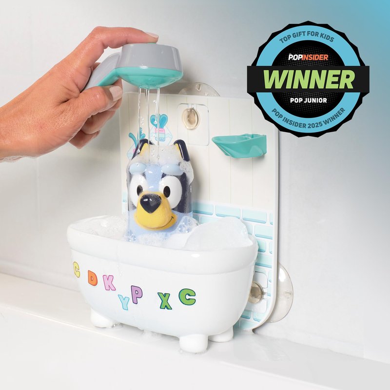 Shower & Scrub Bluey by TOMY Toomies - Create Your Own Bubbles - Includes Rinsing Showerhead and Removable Bluey Toy - Interactive Bath Toys - Ages 18 Months and Up