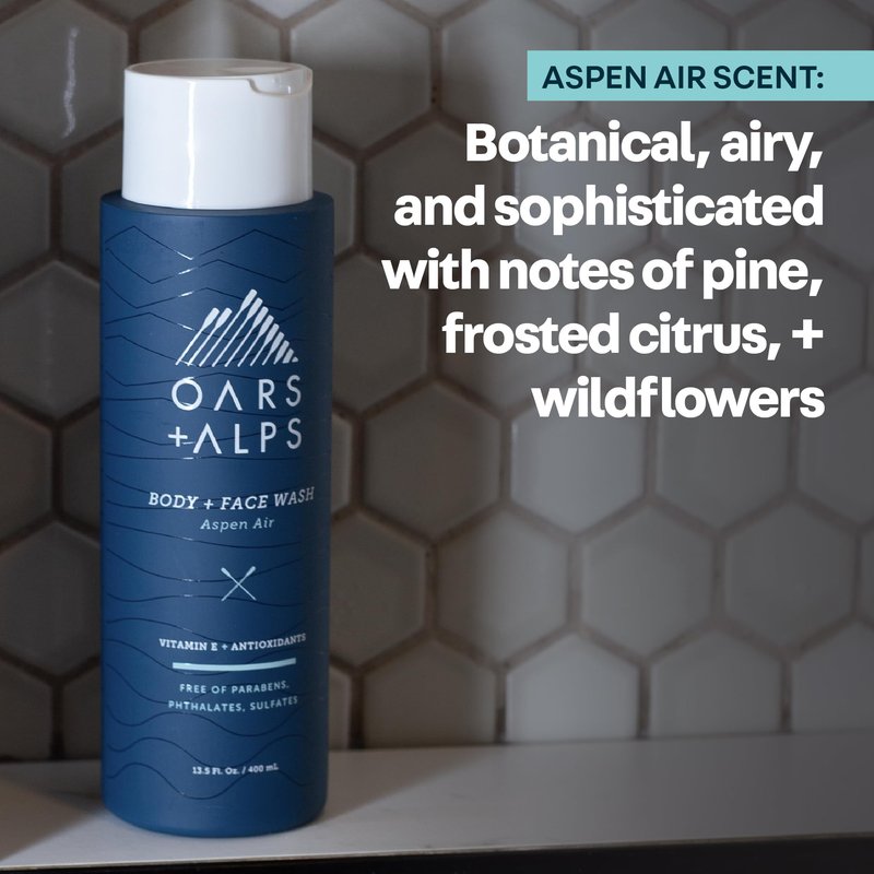Oars + Alps Body Wash for Men, Mens Body Wash & Face Cleanser with Vitamin E & Antioxidants, Moisturizing, Paraben & Sulfate Free Cleanser, Aspen Air, 1pk