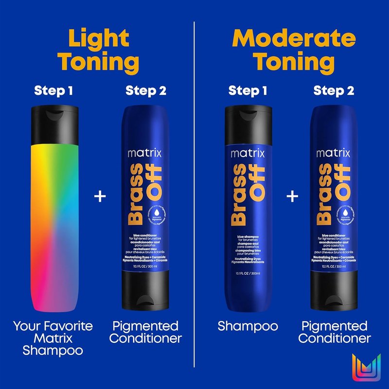 Matrix Brass Off Blue Conditioner - Tones and Removes Brassy Orange Undertones, Pigmented Conditioner For Color-Treated Hair and Lightened Brunettes, Vegan