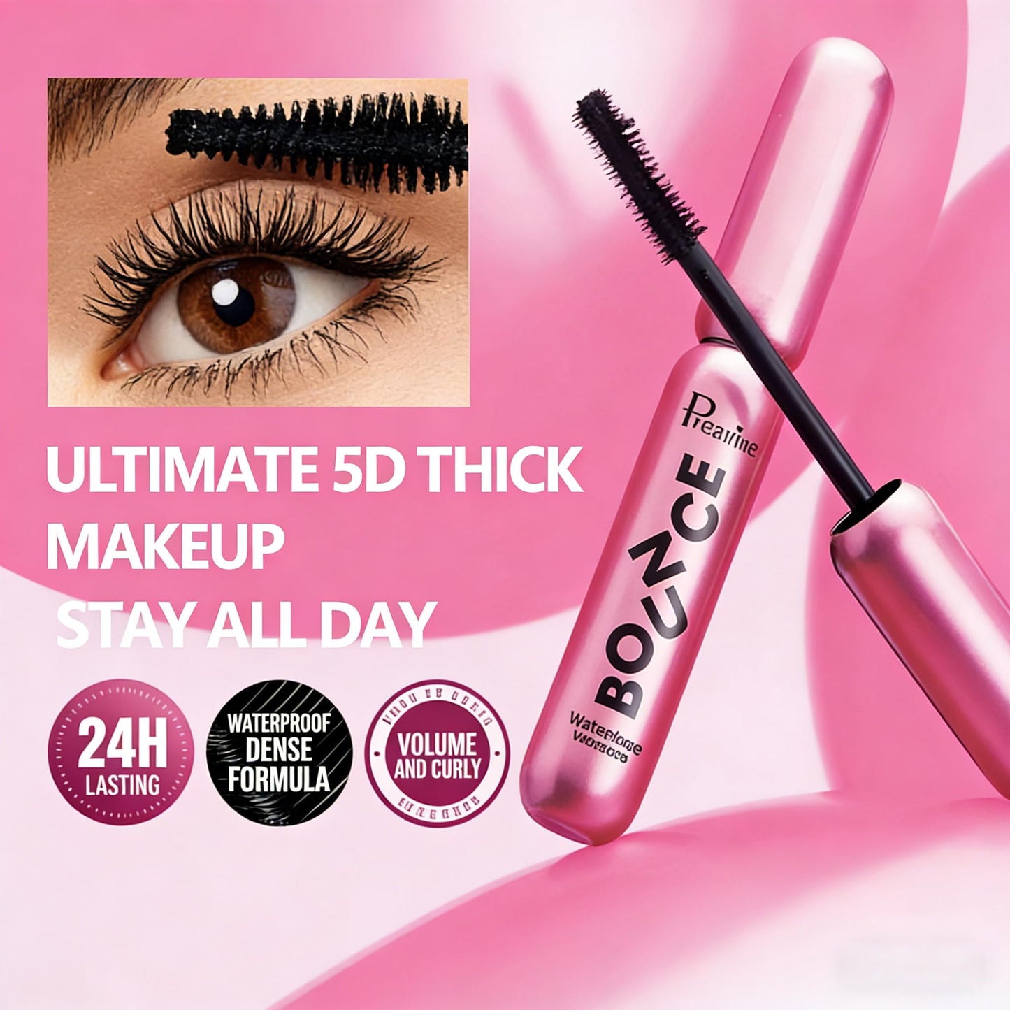 Waterproof Mascara Tubing Mascara Eye Makeup, Volumizing Lengthening Defining Multiplying Long-Lasting Formula, Smudge-Proof Sweat-Resistant, Blackest Black
