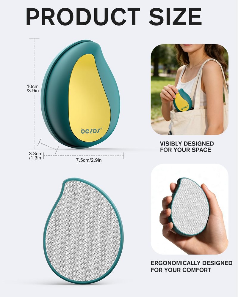 BEZOX Glass Foot Scrubber – Professional Foot File Callus Remover for Dead Skin & Cracked Heels – Premium Pumice Stone Pedicure Tools for Feet with Anti-Slip Handle and Protective Cover - Green