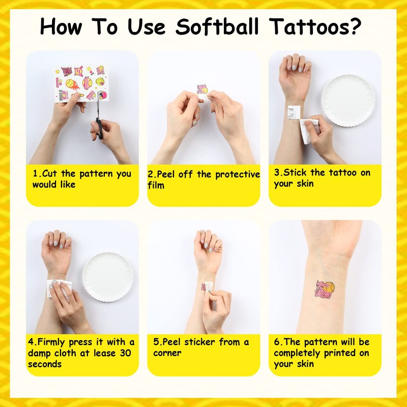 Serencatcher 144 Pcs Softball Temporary Tattoos, Softball Gifts Baseball Party Favors Tattoos Stickers Waterproof for Softball Birthday Party Decorations Softball Sports Club Team Rewards