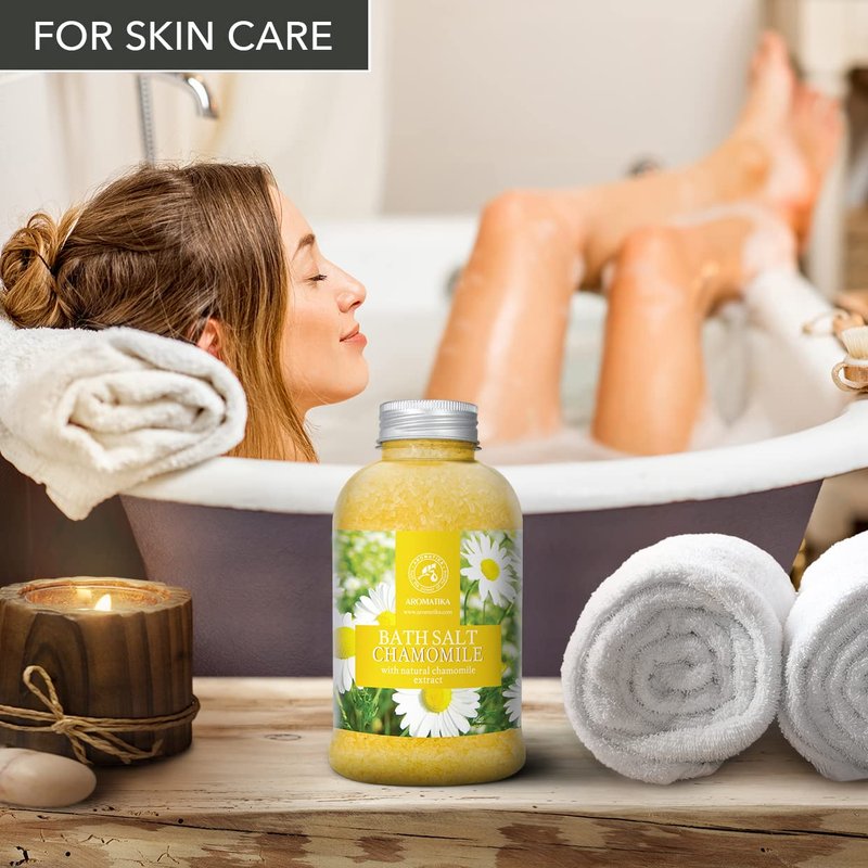 Bath Sea Salt Chamomile 21.16 Oz (600g) - Bath Salts with Natural Chamomile Extract for Bath Soak - Relaxing Bath - Body Care - Muscle Relaxation - Aromatherapy Bath Salts - Herb Bath Salt