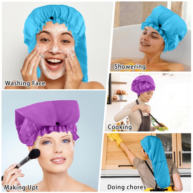 2 Pcs Large Shower Cap for Braids, Extra Long Shower Cap for Women Long Hair & Locs, Waterproof Hair Bonnets for Dreadlocks Drawstring Bath Caps for Women & Men (Blue, Purple)