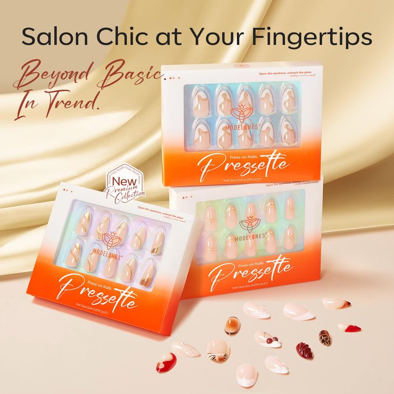 Modelones French Tip Press-On Nails - Short Almond Fake Nails with Glue & File | 30 Pcs, 15 Sizes, Leopard Design