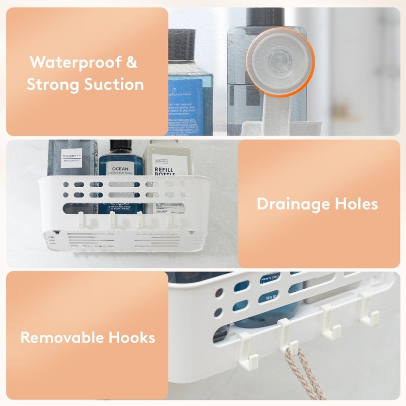Lifewit Shower Caddy Suction Cup, NO-Drilling Bathroom Organizers and Storage Rack for Inside Shower, Plastic Removable Shower Shelves for Shampoo Strong Vacuum Suction, 26 cm/10 inch Long, 1 Pack