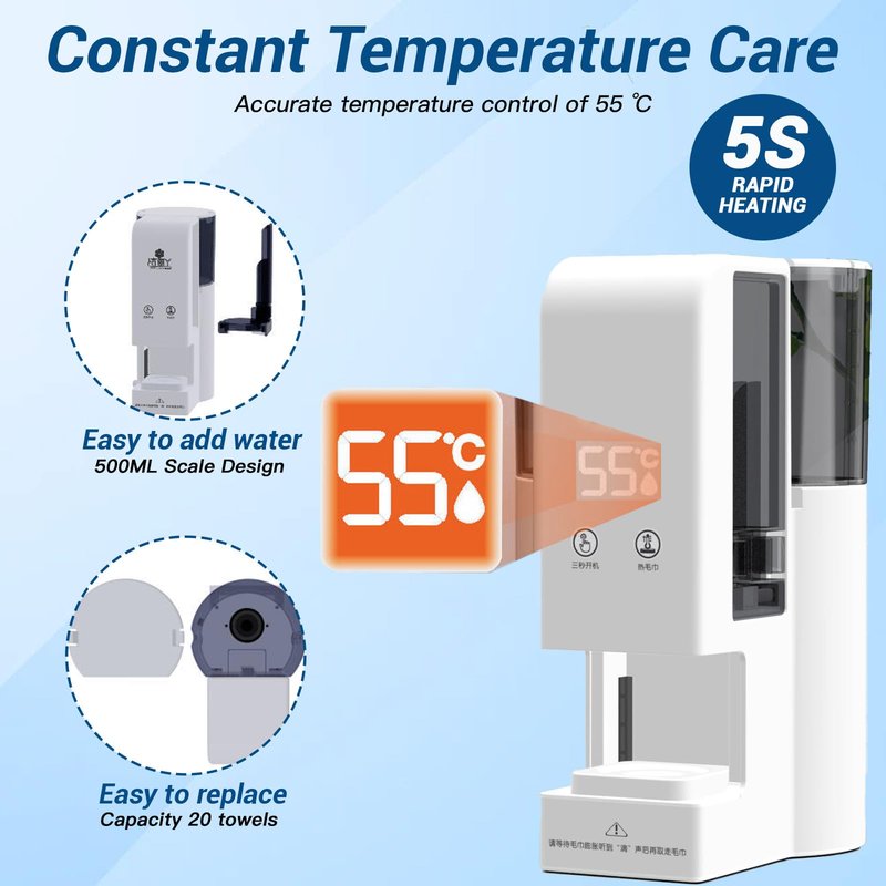 Hot Face Towel Dispenser,Small Towel Warmer,Automatic Disposable Hot Face Towel Heater Machine,5-Second Heating,Portable Compressed Towels Steamer for Facials(1Machine+60pcs towel)