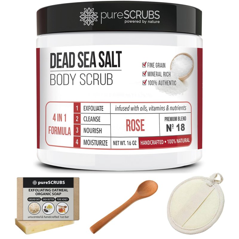 pureSCRUBS Skin Smoothing Rose Dead Sea Salt Exfoliating Body Scrub Set