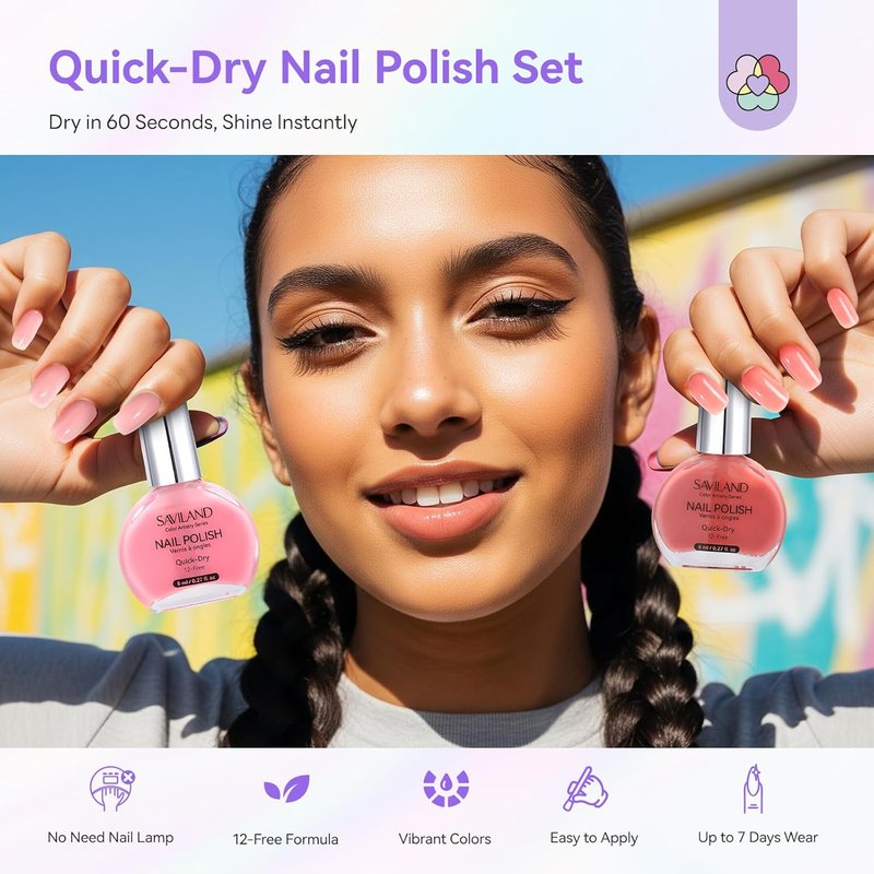 SAVILAND Jelly Nail Polish Set - 12 Natural Nudes & Sheer Colors | Quick Dry 12-Free Lacquer for DIY Manicure
