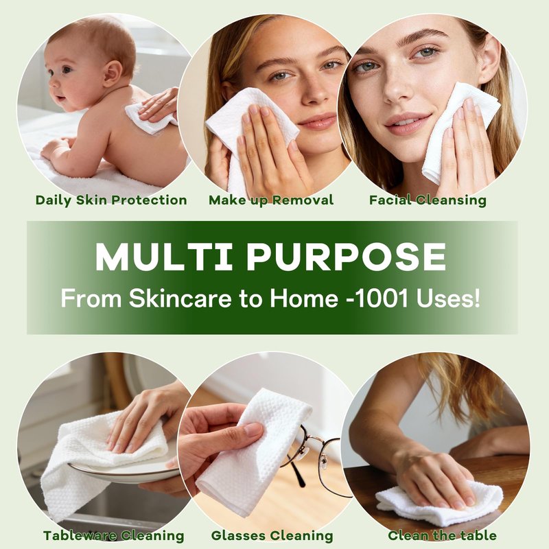 180 Count Disposable Face Towels, Ultra Soft Thick Biodegradable Facial Towels for Sensitive Skin, Lint-Free Makeup Remover Dry Wipes, Multi-Purpose Cleansing Towelettes