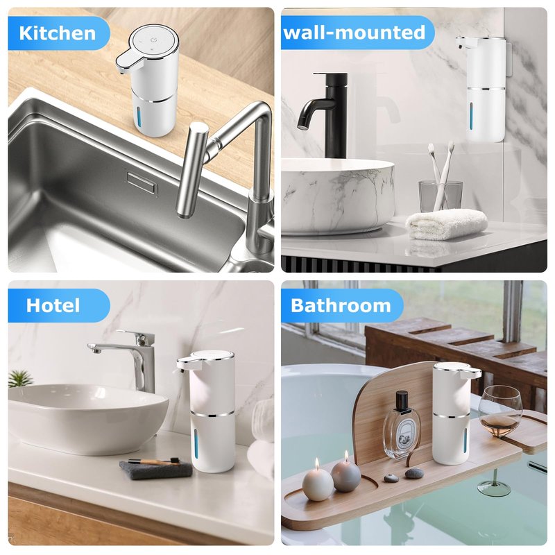 2 Pack Automatic Soap Dispensers,12.8oz/380ml USB Touchless Automatic Foaming Soap Dispenser,Rechargeabled Wall Mounted Smart Soap Dispenser for Bathroom Kitchen Dish Soap