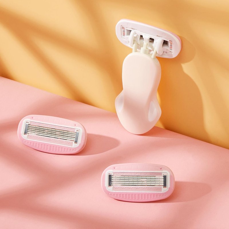BeautyGlow Travel Razor for Women - Extra Smooth 5-Blade Mini Razor with Case & Gift Box | Pink