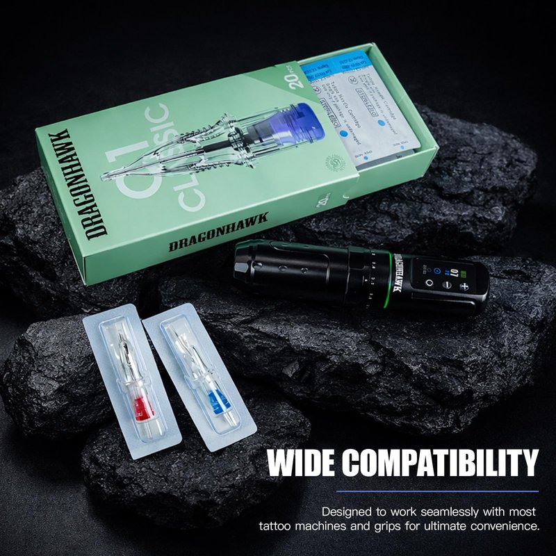 Dragonhawk Tattoo Needle Cartridges - 20PCS Disposable 1209RM Round Magnum Tattoo Needles with Membrane, Professional Cartridge Needles for Shading Work, Compatible with All Rotary Pen Tattoo Machines