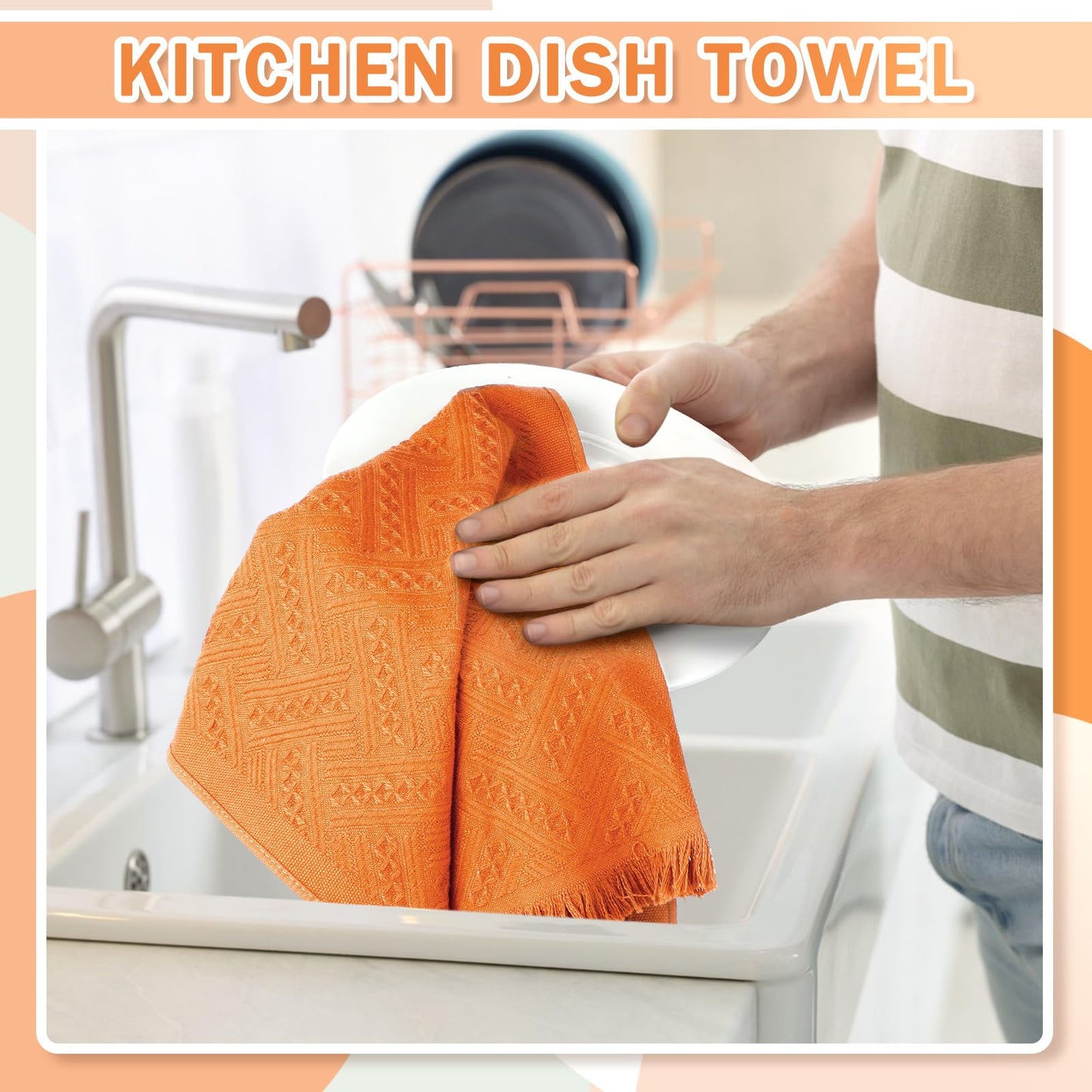 HunnmingRe 4 Pack Boho Hand Towel for Bathroom Kitchen 14x30 Inch 100% Turkish Cotton Summer Boho Decorative Towel Waffle Farmhouse Bathroom Decor Absorbent Soft Guest Gift(Orange)